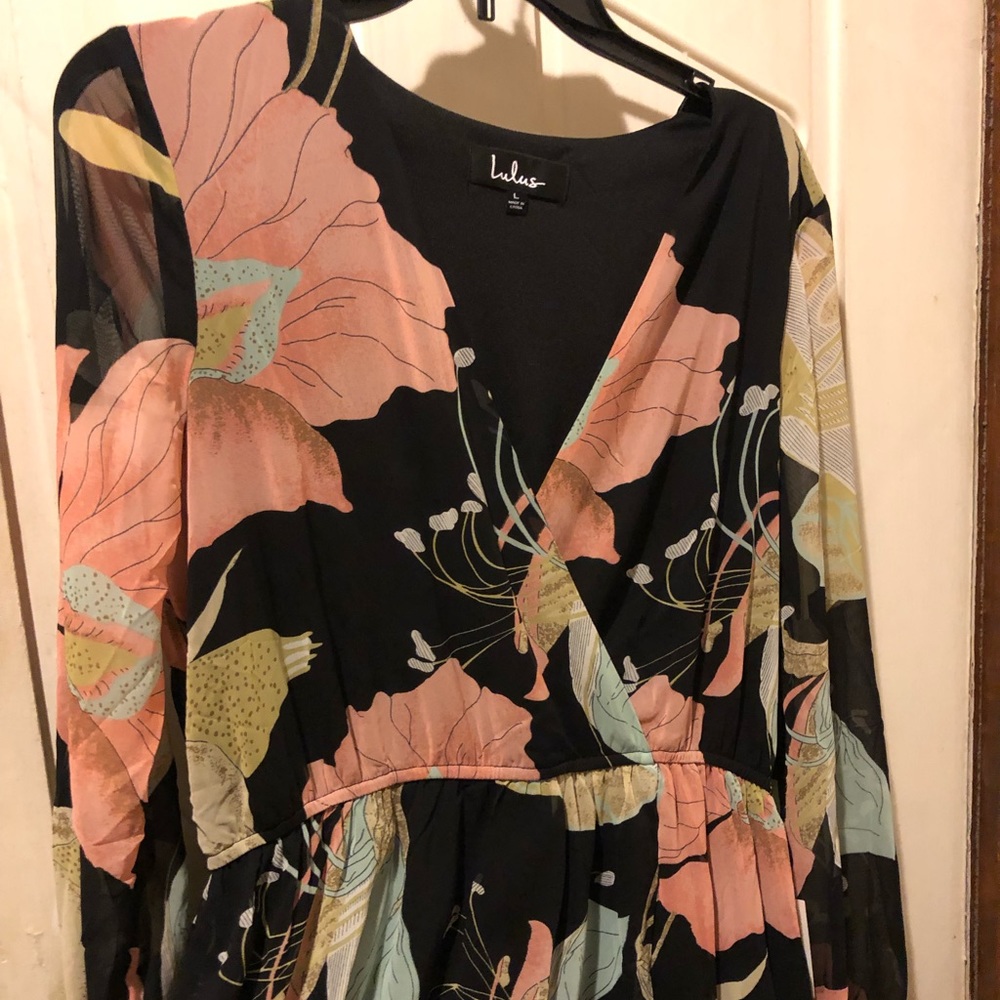 Lulus Wondrous Water Lilies Black Floral Dress